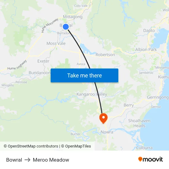 Bowral to Meroo Meadow map