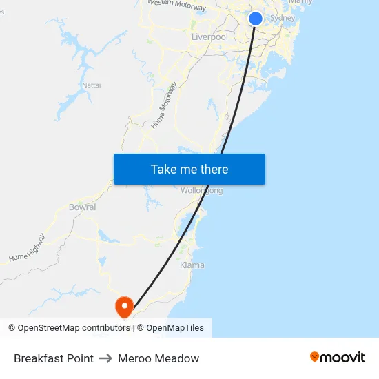 Breakfast Point to Meroo Meadow map