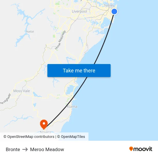 Bronte to Meroo Meadow map