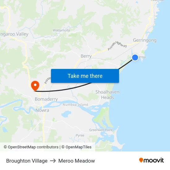Broughton Village to Meroo Meadow map