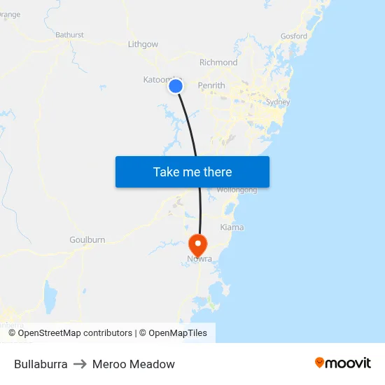 Bullaburra to Meroo Meadow map
