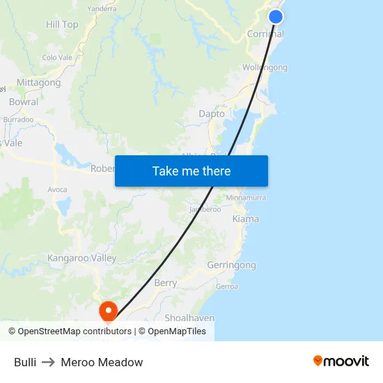 Bulli to Meroo Meadow map