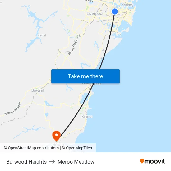 Burwood Heights to Meroo Meadow map