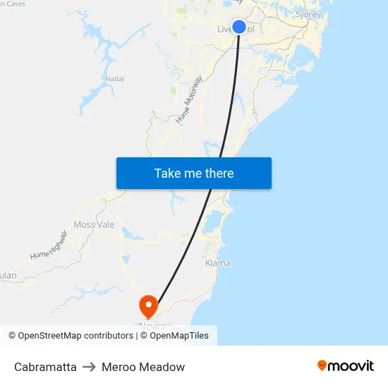 Cabramatta to Meroo Meadow map