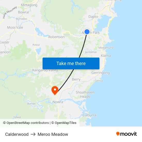 Calderwood to Meroo Meadow map