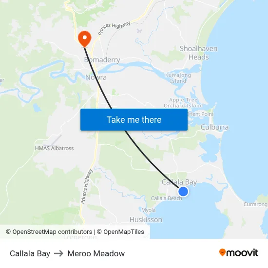 Callala Bay to Meroo Meadow map