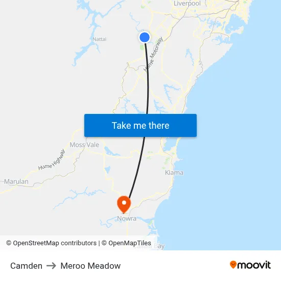 Camden to Meroo Meadow map