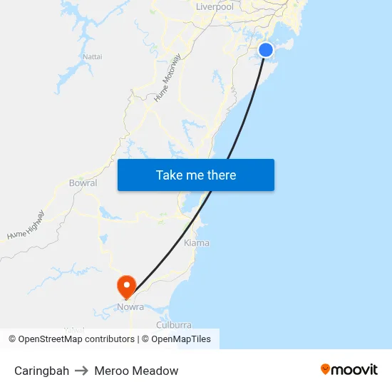 Caringbah to Meroo Meadow map