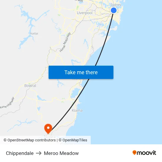 Chippendale to Meroo Meadow map