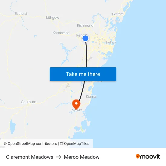 Claremont Meadows to Meroo Meadow map