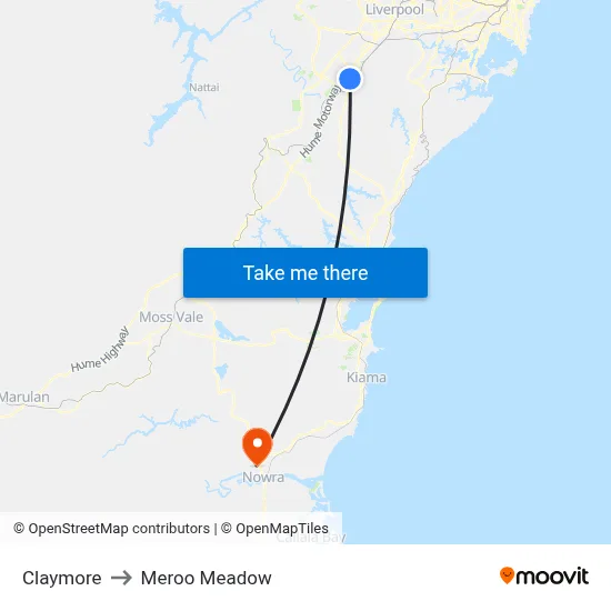 Claymore to Meroo Meadow map