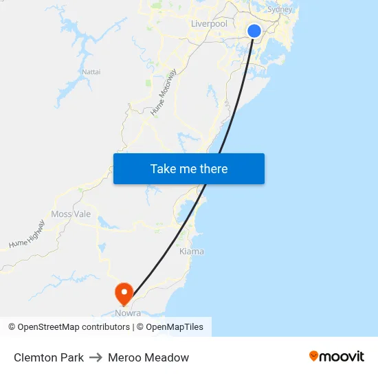 Clemton Park to Meroo Meadow map