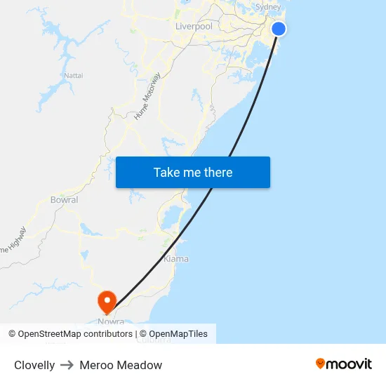 Clovelly to Meroo Meadow map