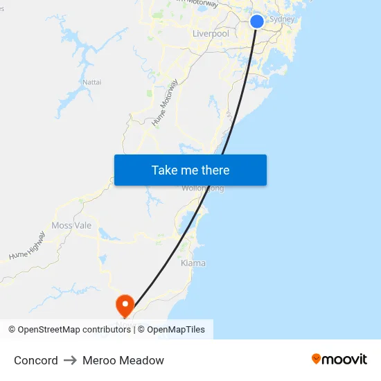 Concord to Meroo Meadow map