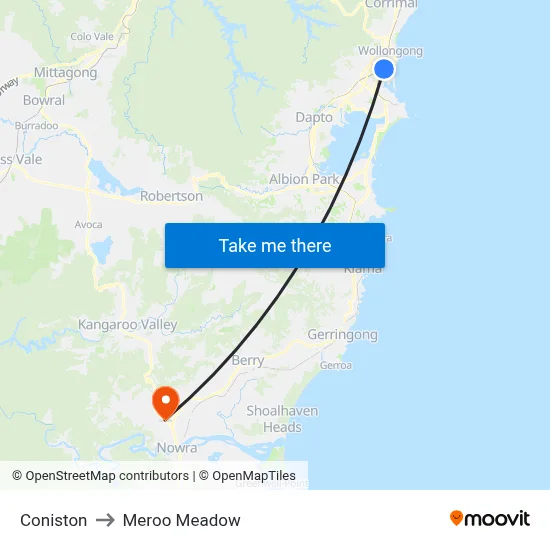 Coniston to Meroo Meadow map