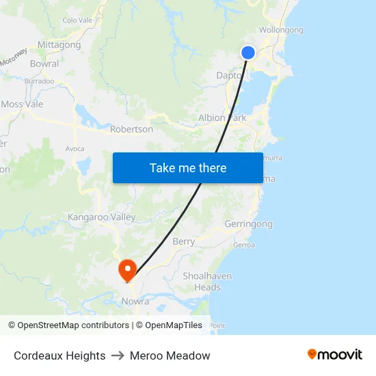 Cordeaux Heights to Meroo Meadow map