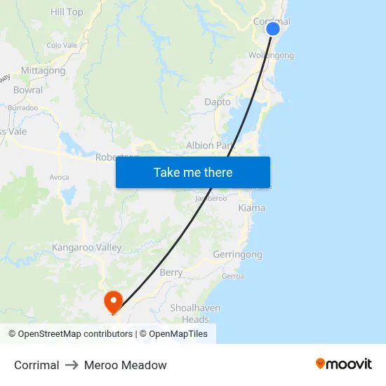 Corrimal to Meroo Meadow map