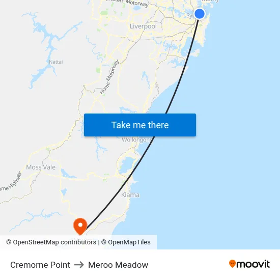 Cremorne Point to Meroo Meadow map
