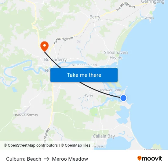 Culburra Beach to Meroo Meadow map