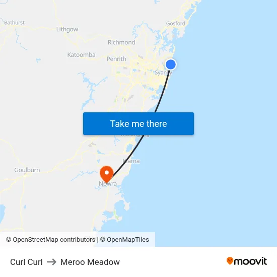 Curl Curl to Meroo Meadow map