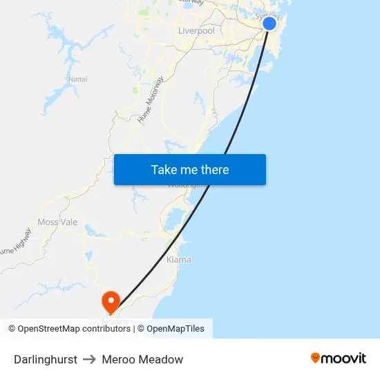 Darlinghurst to Meroo Meadow map
