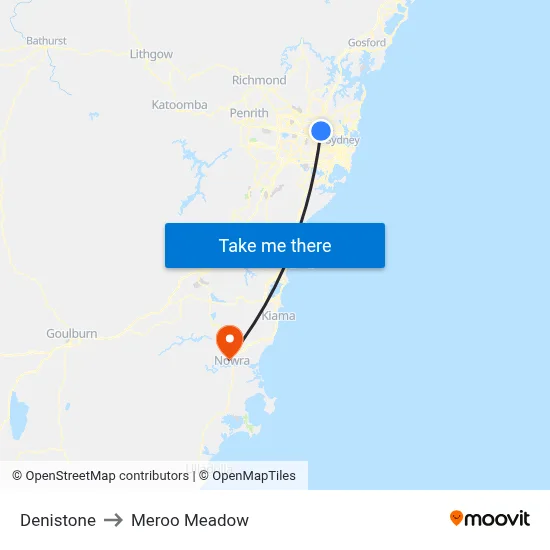Denistone to Meroo Meadow map
