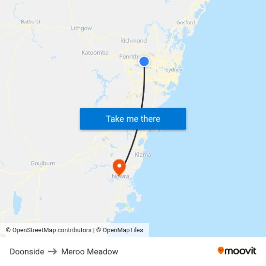 Doonside to Meroo Meadow map