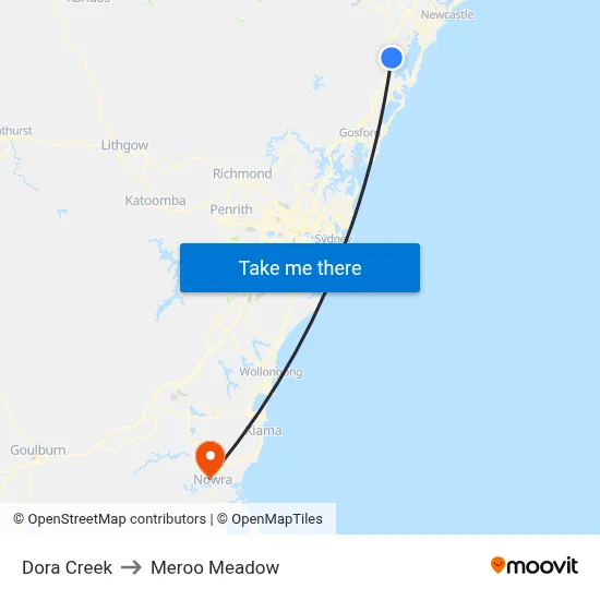 Dora Creek to Meroo Meadow map
