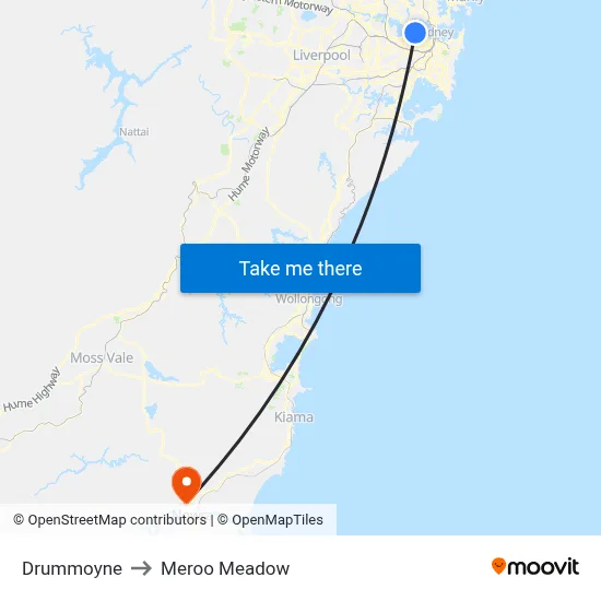 Drummoyne to Meroo Meadow map