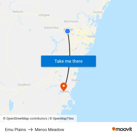 Emu Plains to Meroo Meadow map