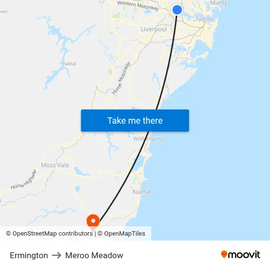 Ermington to Meroo Meadow map