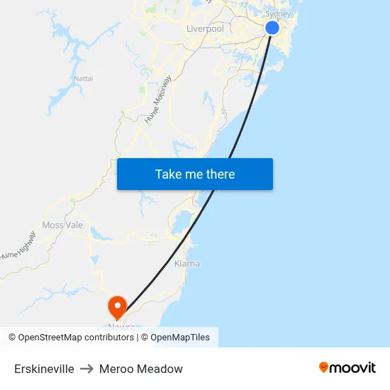 Erskineville to Meroo Meadow map