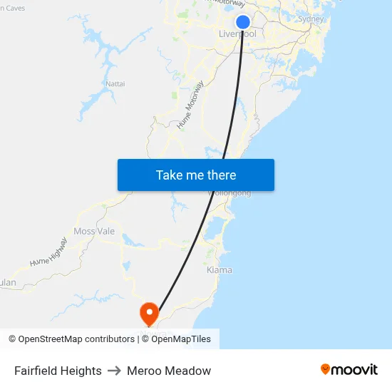 Fairfield Heights to Meroo Meadow map