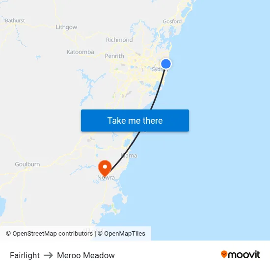 Fairlight to Meroo Meadow map
