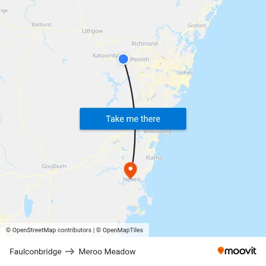 Faulconbridge to Meroo Meadow map