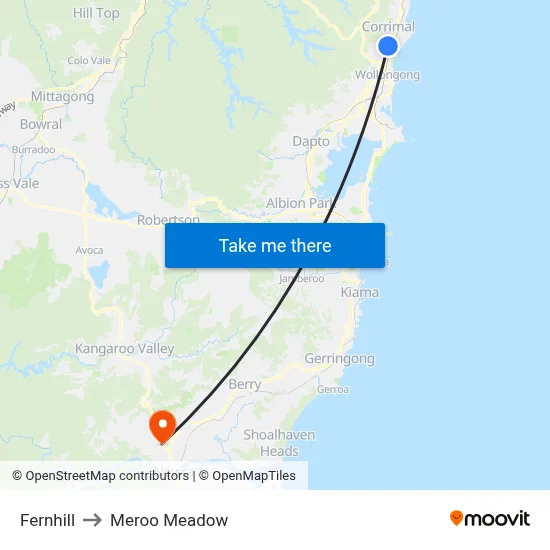 Fernhill to Meroo Meadow map