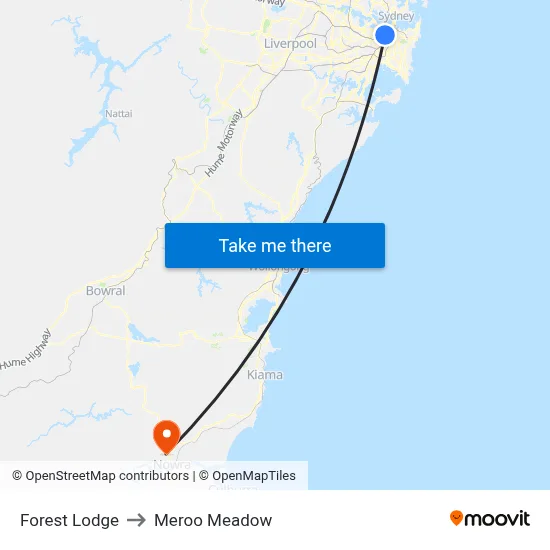 Forest Lodge to Meroo Meadow map