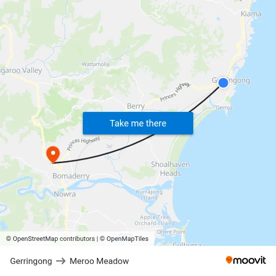 Gerringong to Meroo Meadow map