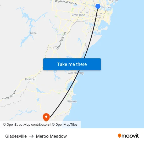 Gladesville to Meroo Meadow map