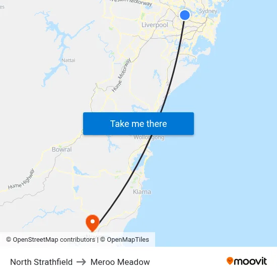 North Strathfield to Meroo Meadow map