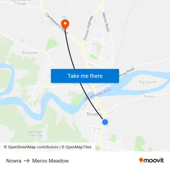 Nowra to Meroo Meadow map