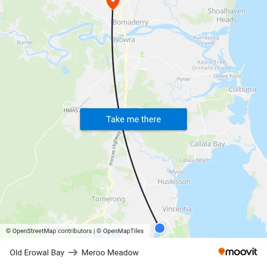 Old Erowal Bay to Meroo Meadow map