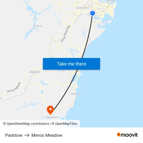 Padstow to Meroo Meadow map
