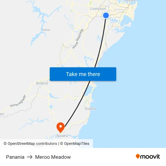 Panania to Meroo Meadow map