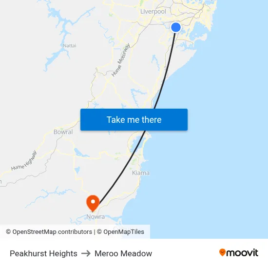 Peakhurst Heights to Meroo Meadow map