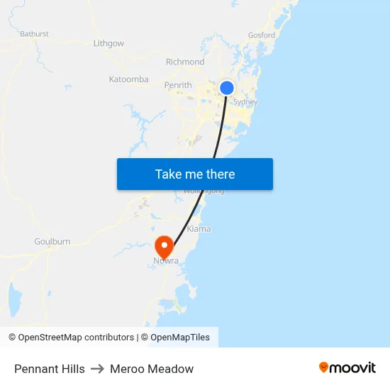 Pennant Hills to Meroo Meadow map