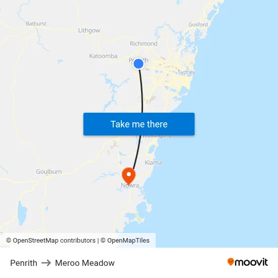 Penrith to Meroo Meadow map