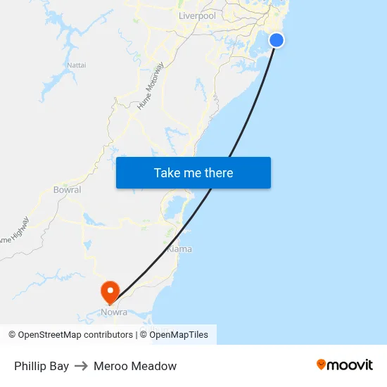 Phillip Bay to Meroo Meadow map