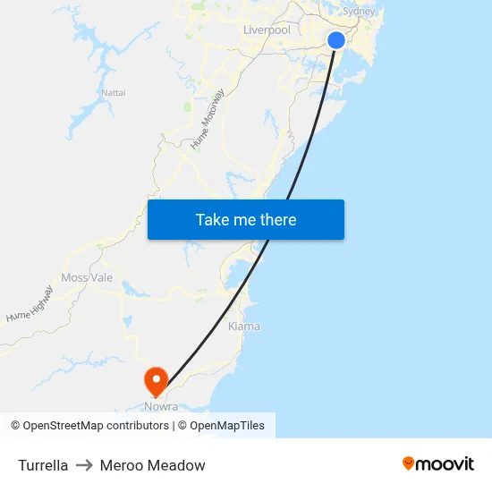 Turrella to Meroo Meadow map