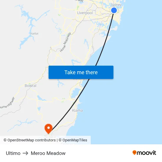 Ultimo to Meroo Meadow map